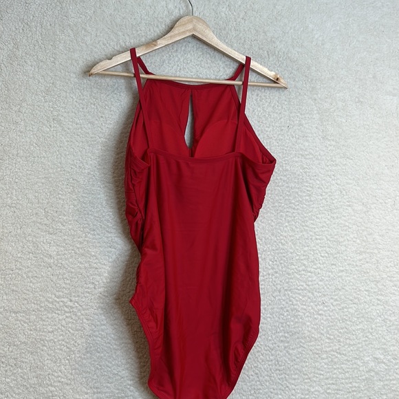 NWOT Womens Bathing Suit One Piece Stretch Dark Red Key Hole XLarge XL - Picture 6 of 7